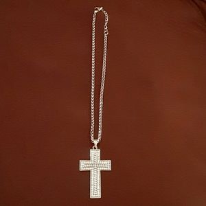 Silver metal cross necklace with crystal stones